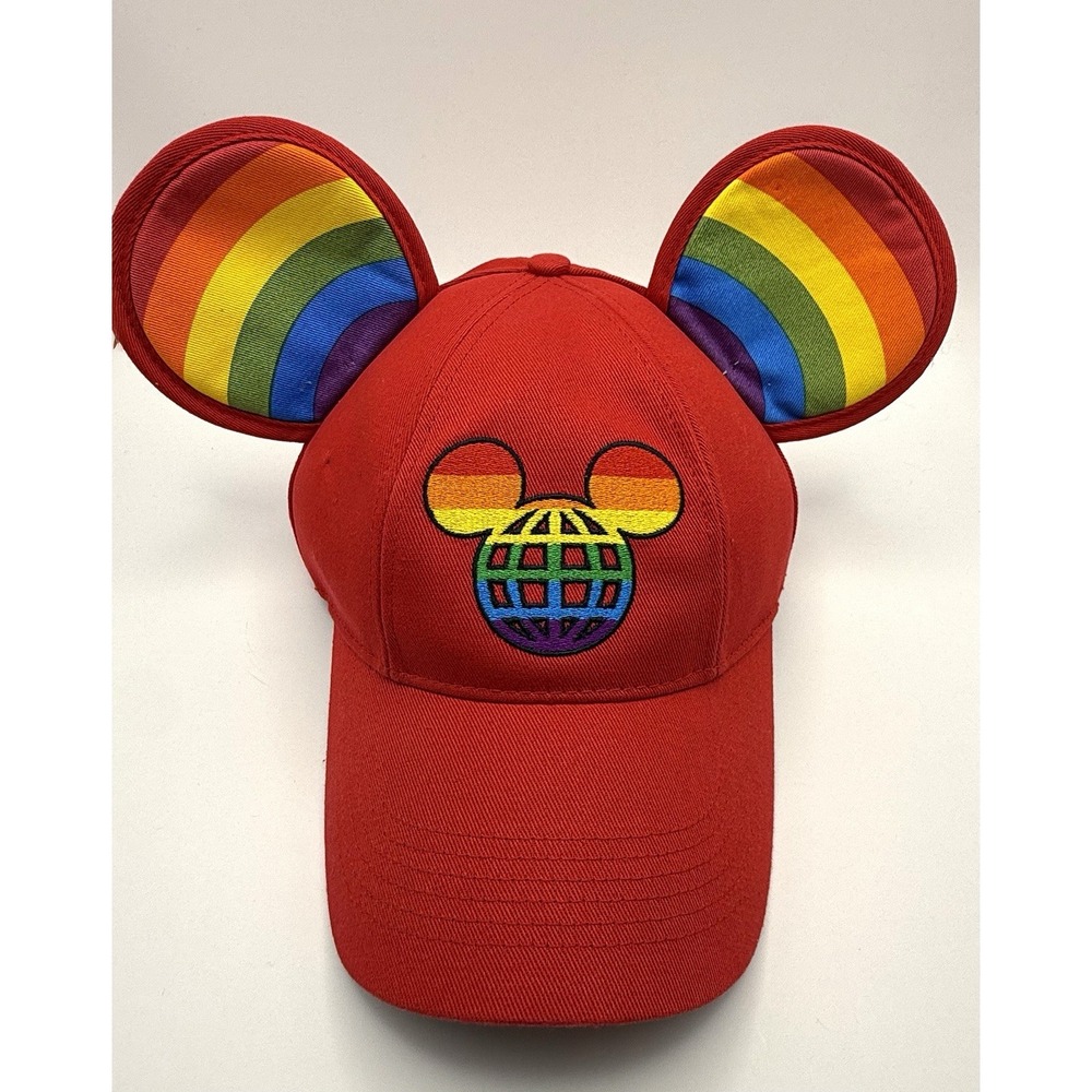 Disney Parks Pride Rainbow Mickey Ears Baseball Red Baseball Hat Cap 57-62 CM